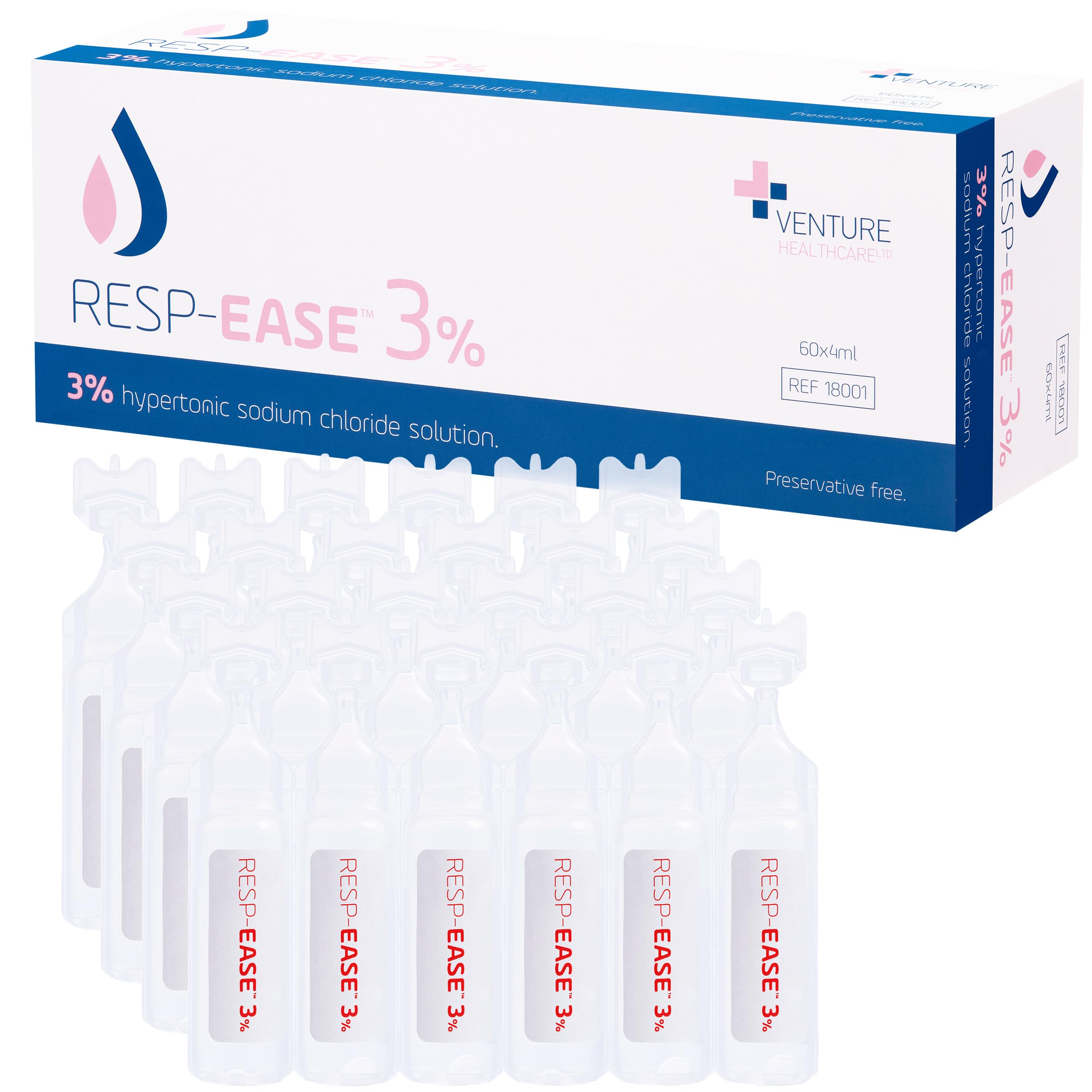 Resp-Ease® 3% Sterile Hypertonic Saline Solution for Inhalation via Nebuliser - Helps Clear Airways and Congestion from Lungs - 60 x 4ml Vials - Strong Nebuliser Saline Solution
