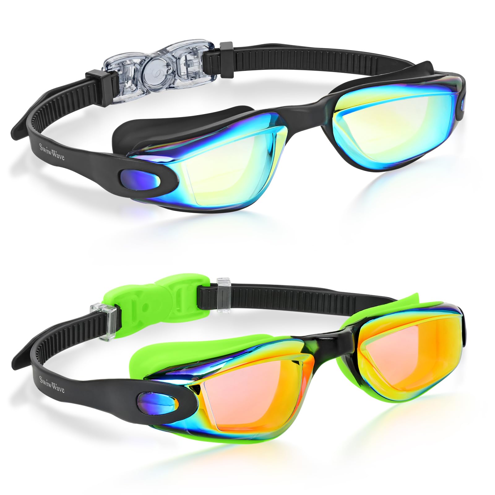 SwiwWave Swimming Goggles 2 Pack for Kids 3-14, No Leak with Storage Case