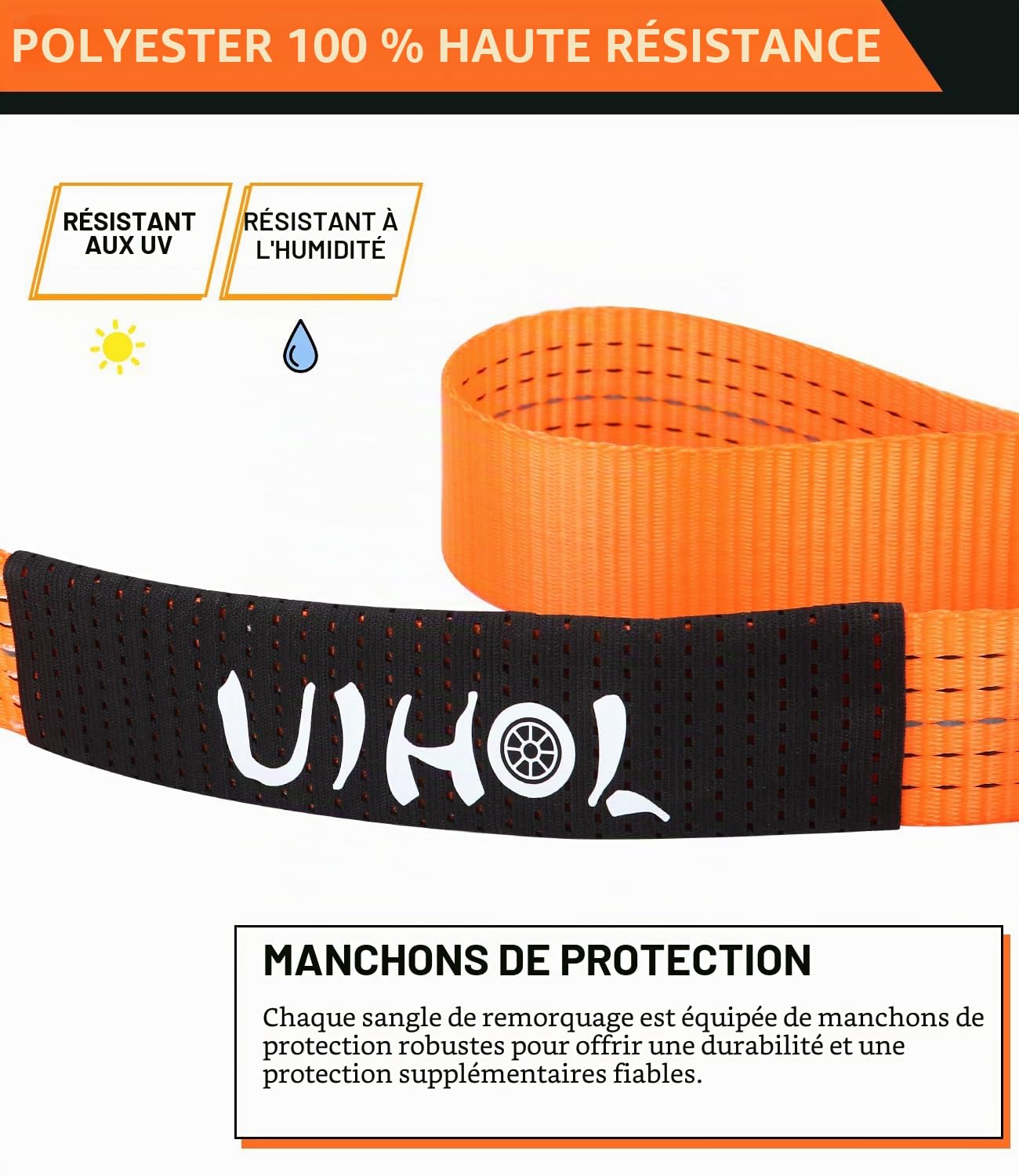 Câble de remorquage pour voiture, 12T, avec manille haute résistance, résistance à la rupture de 12 000 kg, 5 m x 5 cm, corde de remorquage d'urgence avec étui, améliorée, sûre