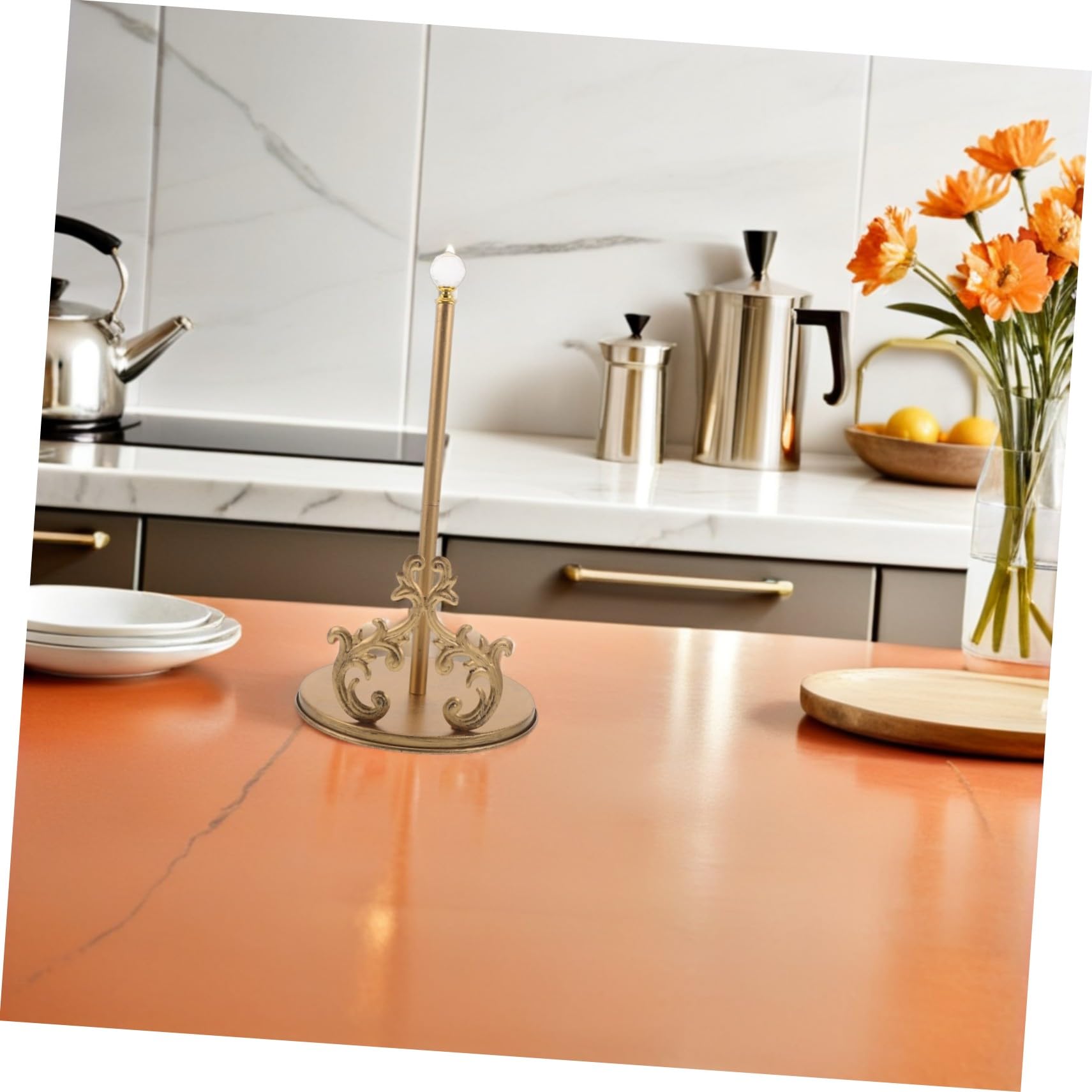 Portarotolo da Cucina in Ferro Oro, Supporto Freestanding
