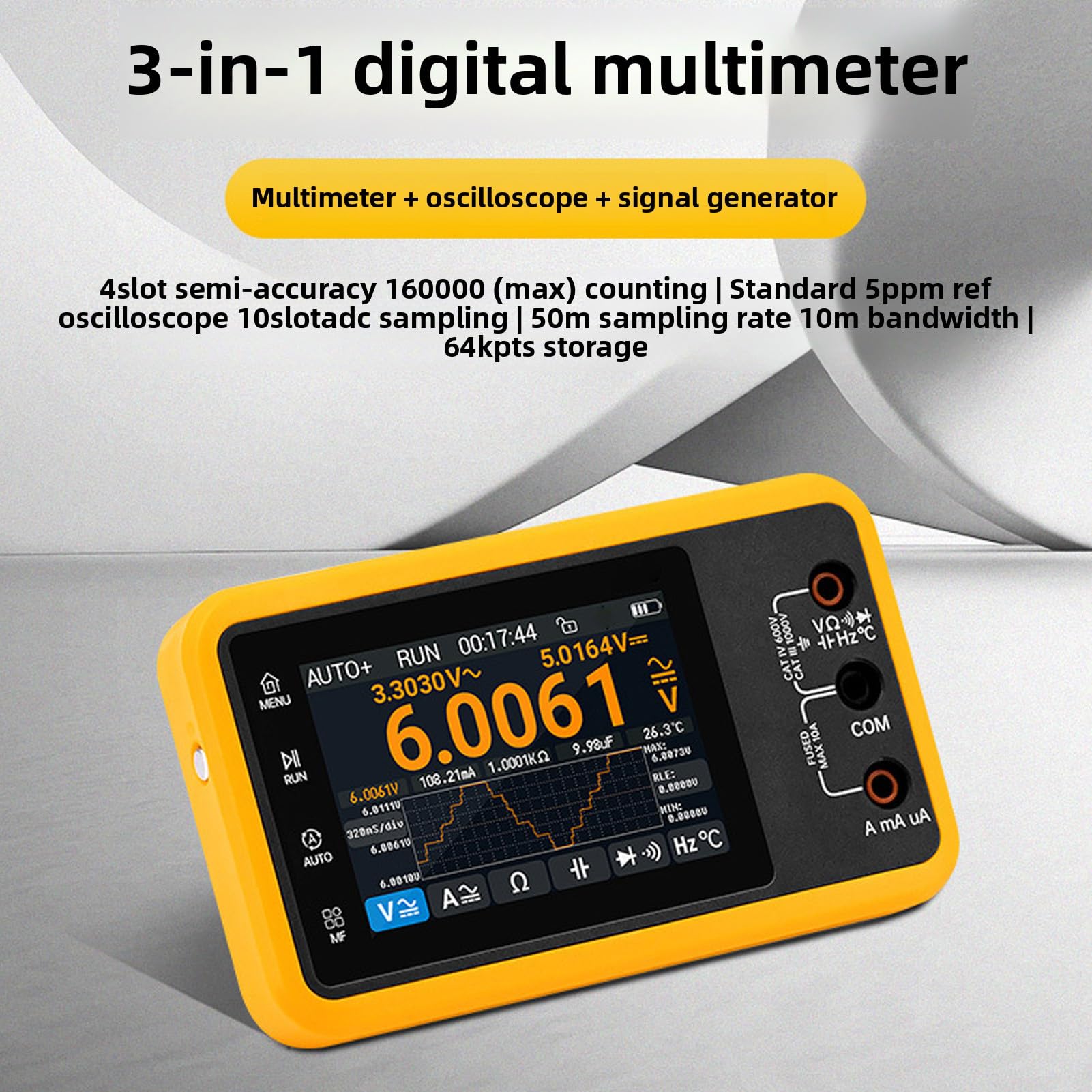 Eujgoov 4-1/2 Ziffern Digitaler Multimeter-Oszilloskop-Signalgenerator 3 in 1 Handheld-Gerät mit 3, 5-Zoll-Voll-Touchs-Bildschirm für Elektrische Tests