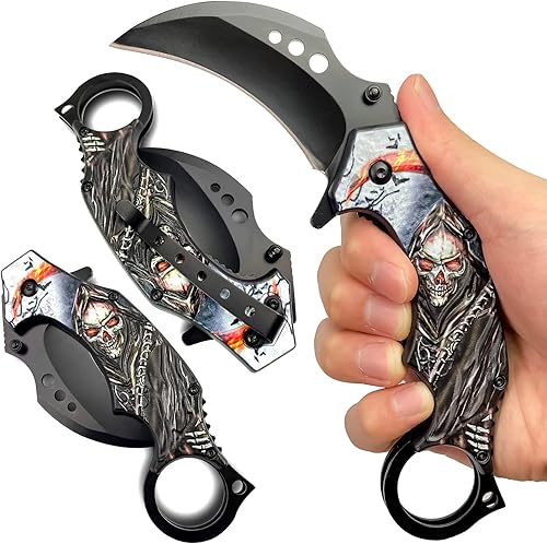 Miniatura 2 de MADSABRE Skull Collection - Cuchillo plegable EDC táctico de bolsillo con clip, 7 pulgadas, cuchillos de supervivencia para campamento al aire