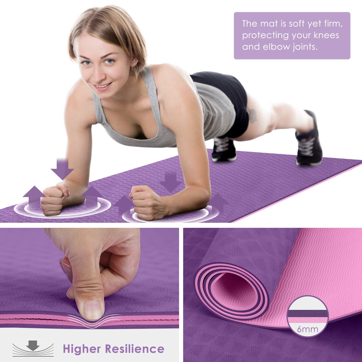 Tappetino Yoga IBK FITNESS In TPE | 183x61x6 Cm | Antiscivolo | Ecologico | Per Palestra E Casa - Foto 4