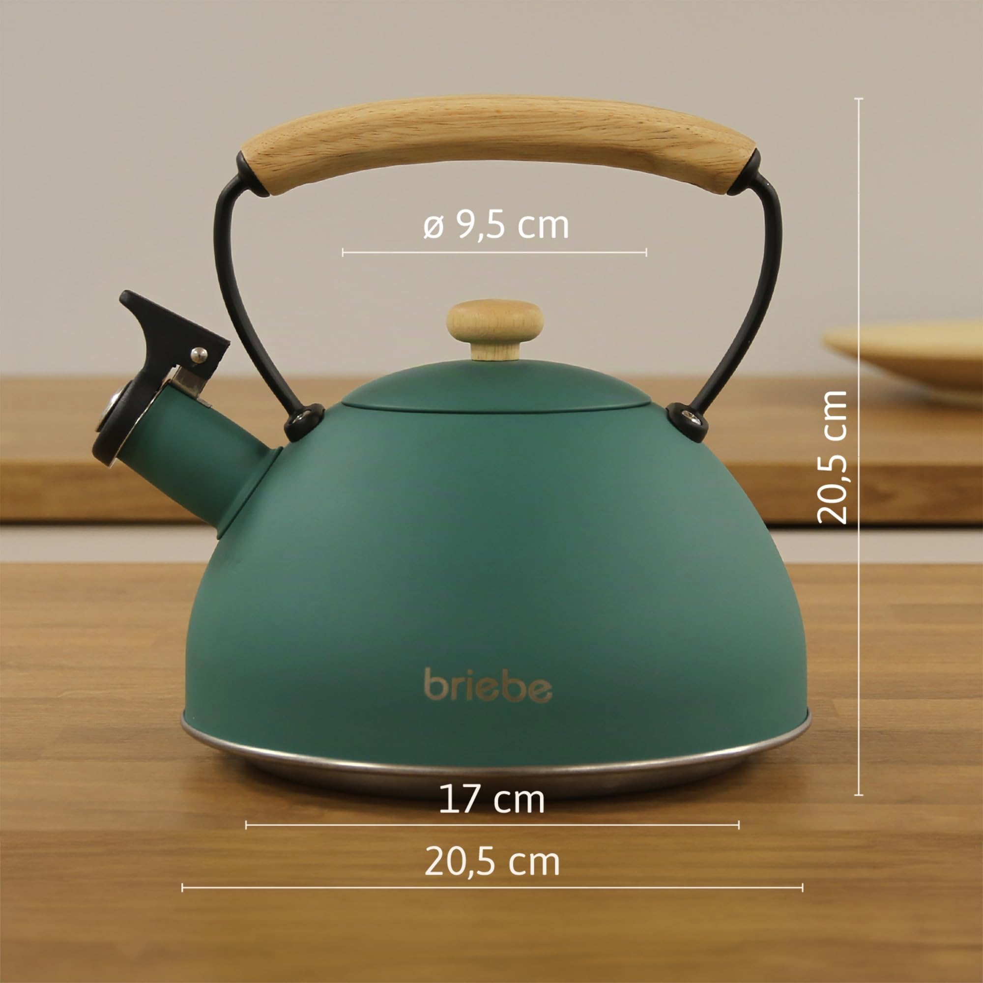 briebe Nordic Ensemble Grille Pain 2 Fentes Tranches Larges, 6 Niveaux de Dorage + Bouilloire Induction Sifflante 2,3L, Acier Inoxydable, sans BPA, Pack Petit Déjeuner, Design Nordique, Vert