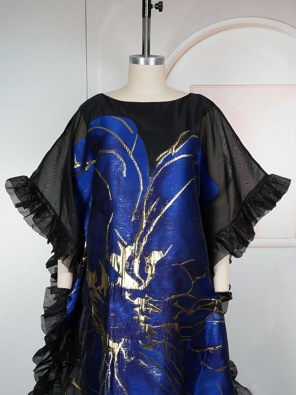 HD Stylish African Inspire Dress for Woman O Sharp Applique Floral Organza Gown - Image 2