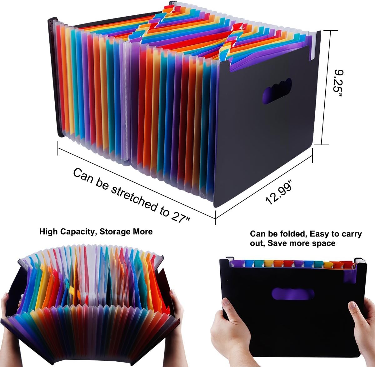 Multicolored Expanding Files Folder (24 Pockets) - CrazyLynX Portable A4 Expandable Accordion File Organizer, High Capacity Plastic File Wallets Stand Bag