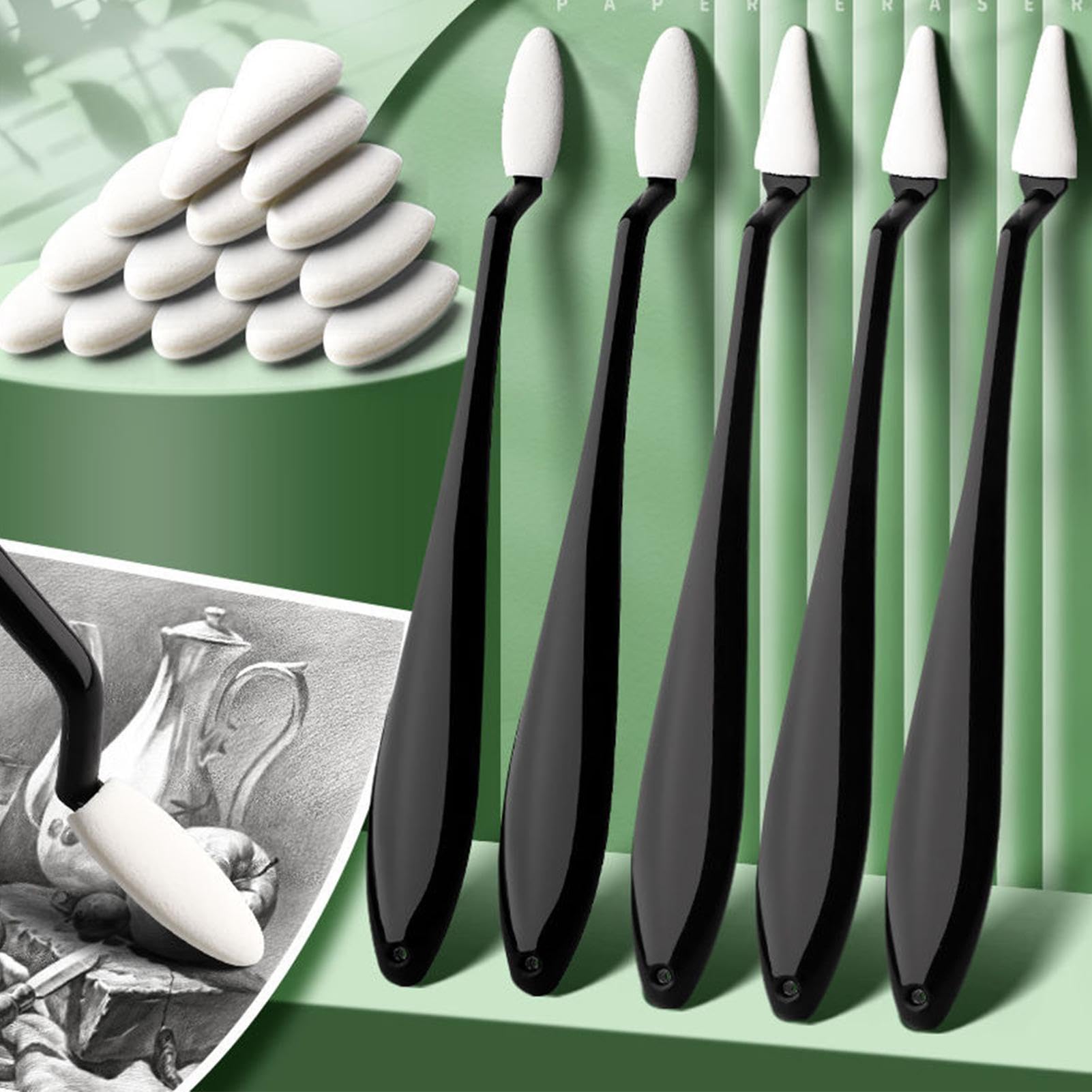 Estompeurs Et Gommes Pour Dessin – Kit 2 Crayons + 20 Têtes éponge