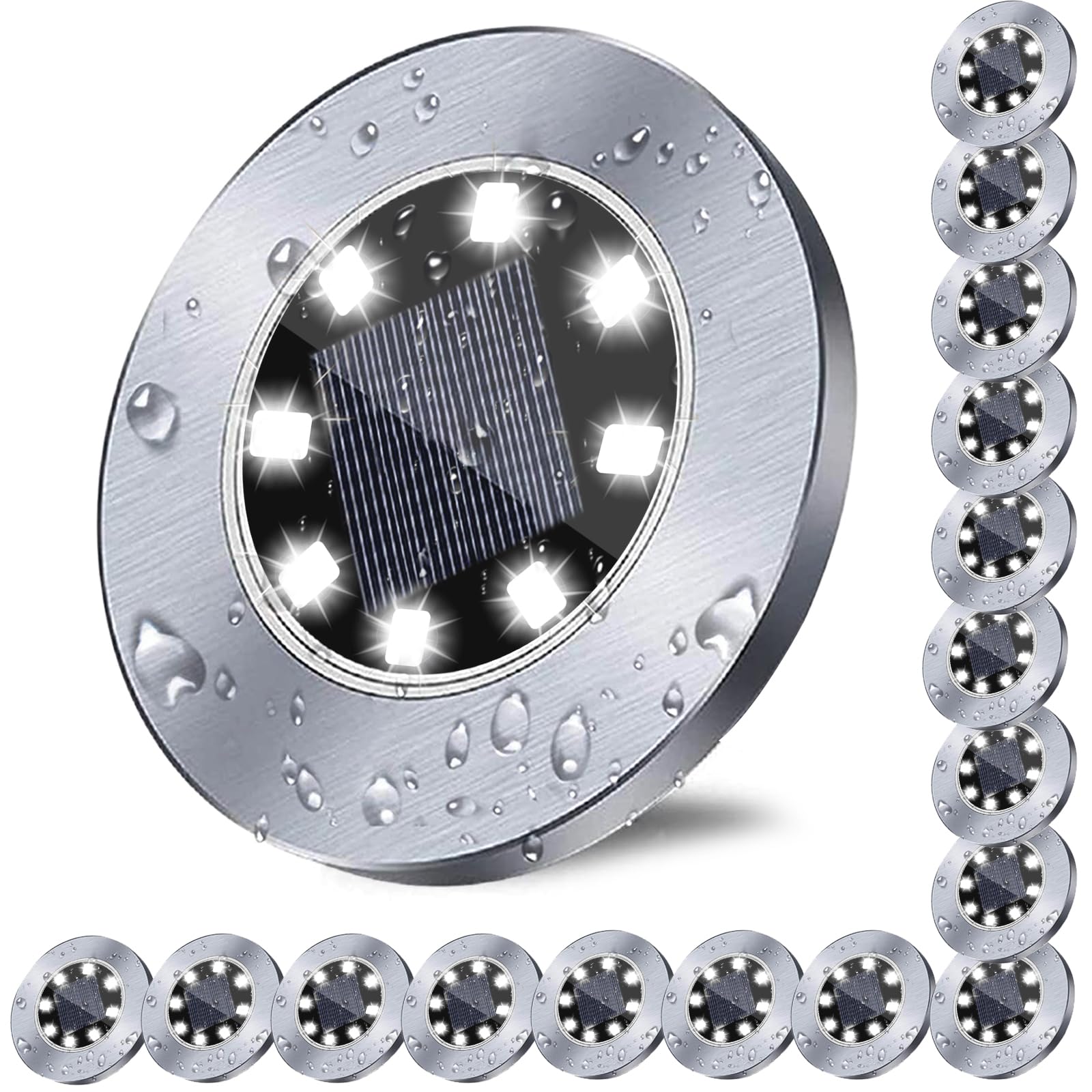 Solar Ground Lights, Waterproof Solar Garden Lights, Upgraded Outdoor Garden Waterproof Bright in-Ground Lights, Landscape Lights for Pathway,Yard,Deck,Lawn,Patio,Walkway (16 Pack White Light)