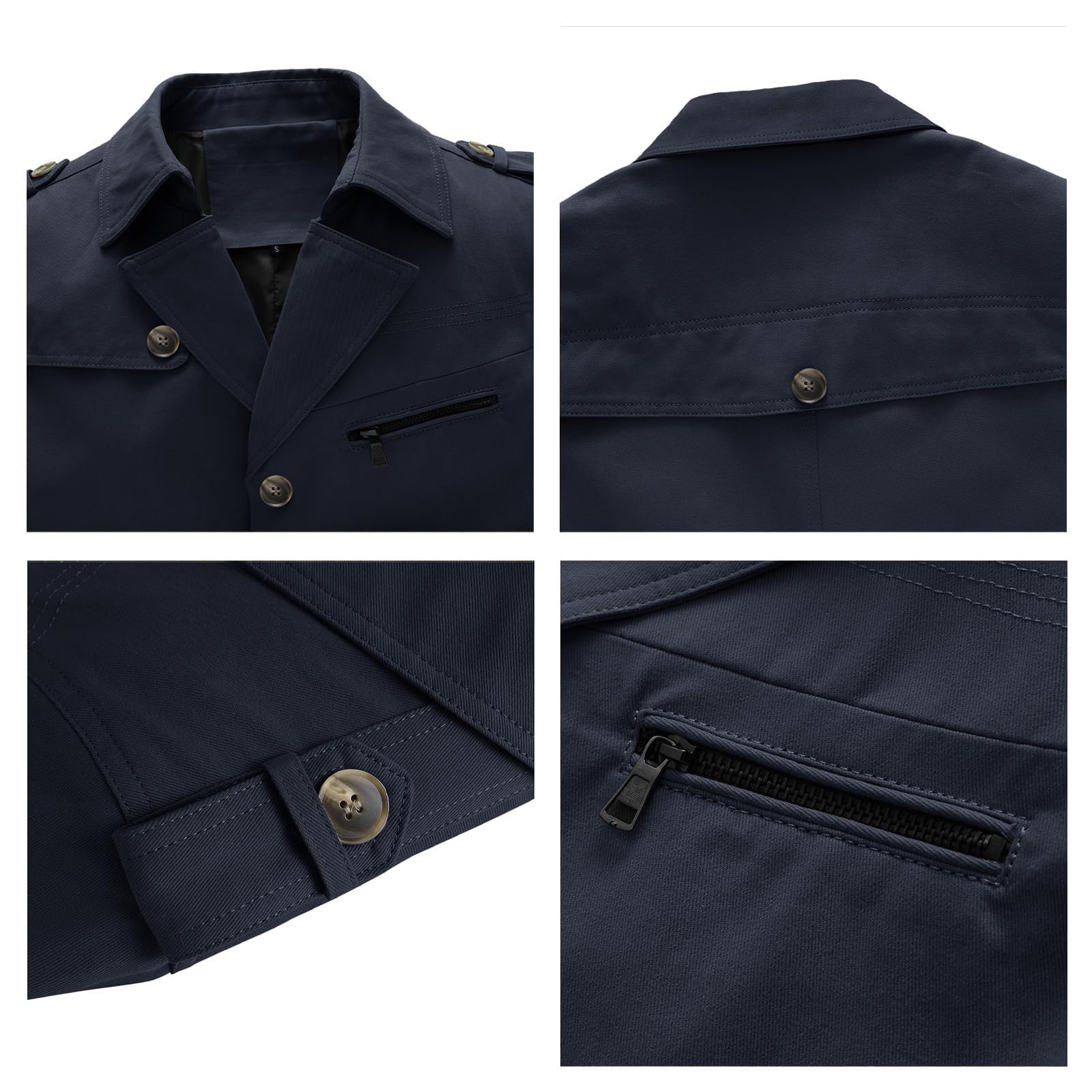 KUDORO Veste d'Extérieur Homme en Coton Blouson de Coupe-Vent Casual Trench Classique Overcoat Jacket Décontracté
