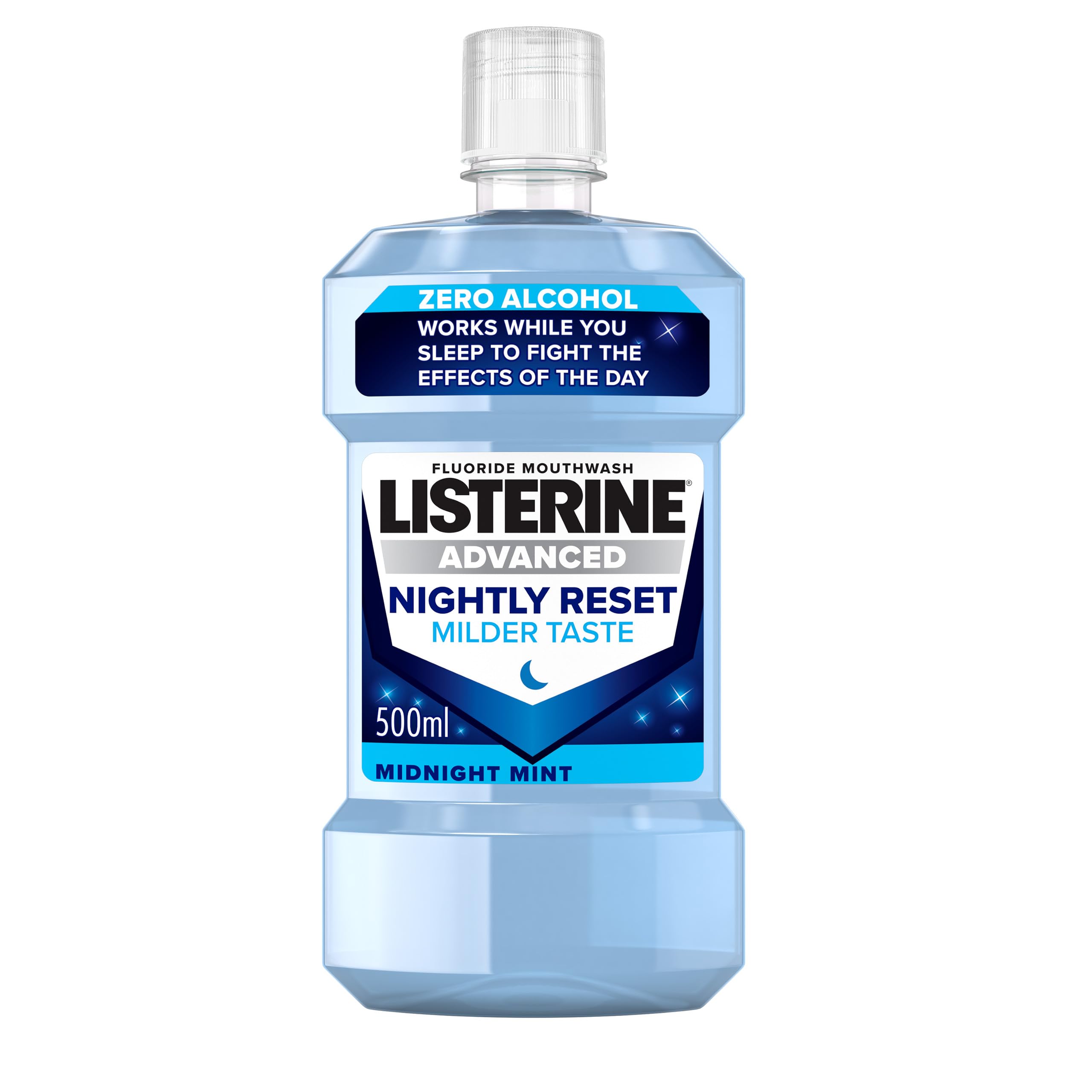 ListerineAdvanced Nightly Reset Midnight Mint (Zero Alcohol) Mouthwash (500ml), with Unique Deep-Cleaning Formula to Remineralise Tooth Enamel and Help Prevent Cavities