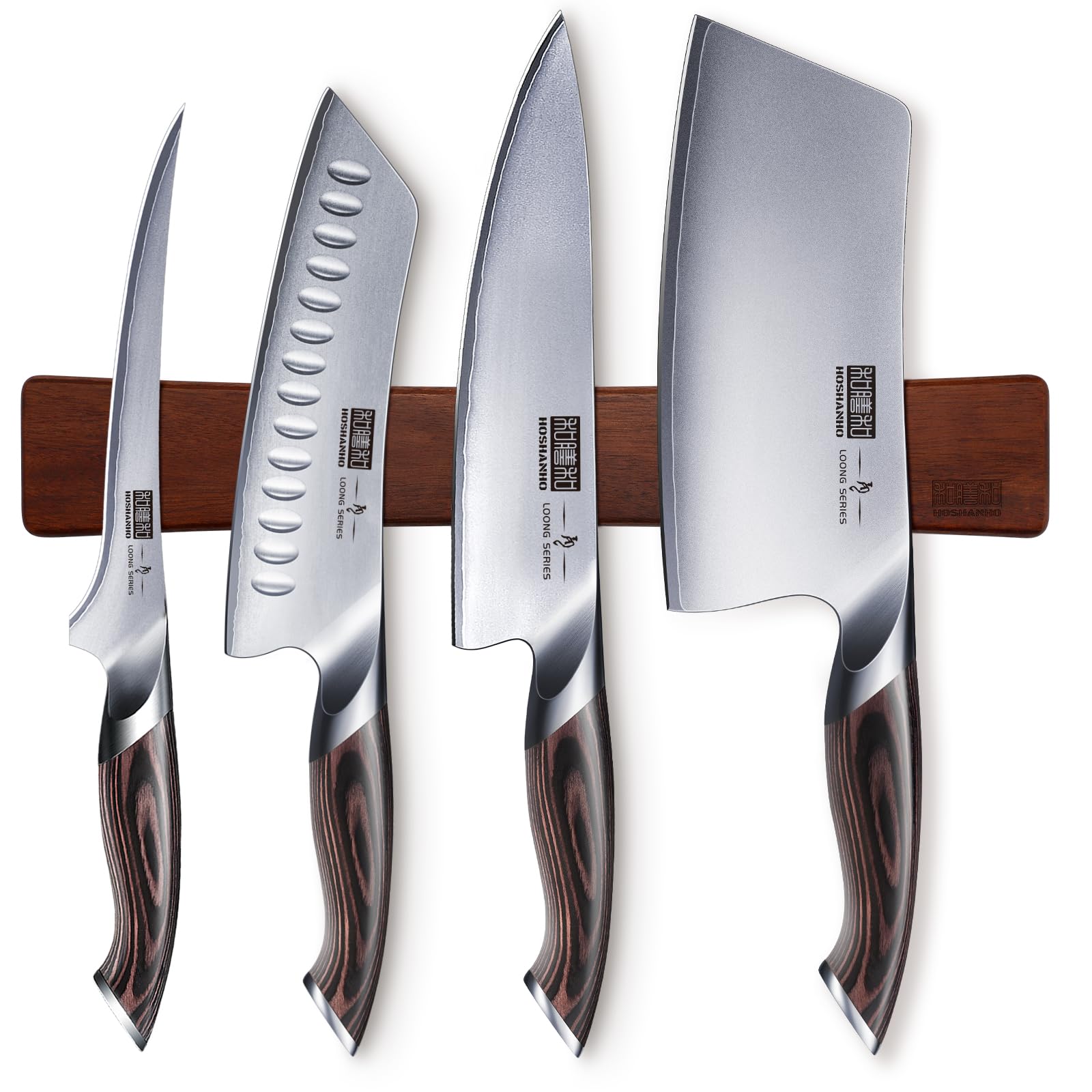HOSHANHO Cleaver Knife 7 Inch & Super Sharp Boning Knife & 7 Inch Japanese Chef Knife & Kitchen Knife in Japanese AUS-10 & Magnetic Knife Strips
