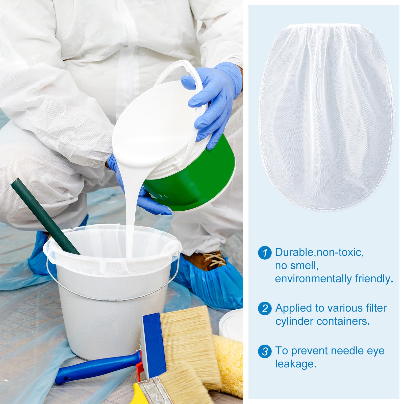Boao 120 bolsas coladoras de pintura de malla fina blanca con parte superior elástica, filtro desechable para pintura, jardinería, protección de plantas (5 galones)