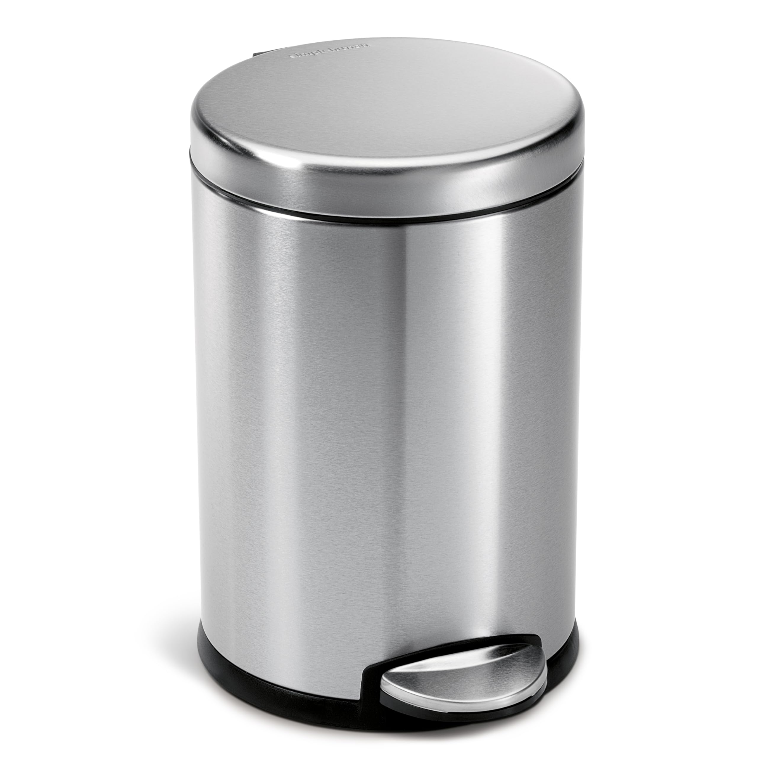 CW1852CB 4.5L Round Pedal Bin, Small Bin for Bathroom Bedroom Office, Strong Steel Pedal, Silent Soft Close Lid, Inner Bucket, Non-Skid Base, Fingerprint-Proof, Brushed Stainless Steel