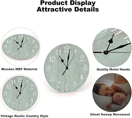 Miniatura 5 de Relojes de pared de madera de espuma de mar con pilas, silenciosos, sin tictac, de 12 pulgadas, moderno, de espuma de mar, reloj de madera verde,
