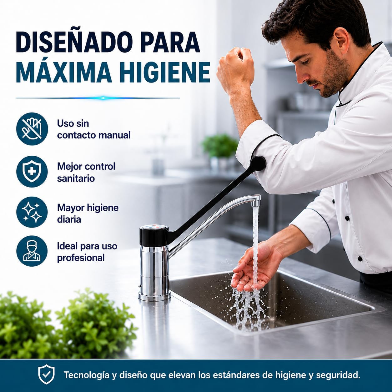 GOLDMAN SERVICE | Grifo de Codo Gerontológico Monomando, Palanca Larga 30 cm, Caño 360°, Grifo Sanitario e Higiénico para Hospitales, Clínicas, Laboratorios y Cocina Profesional
