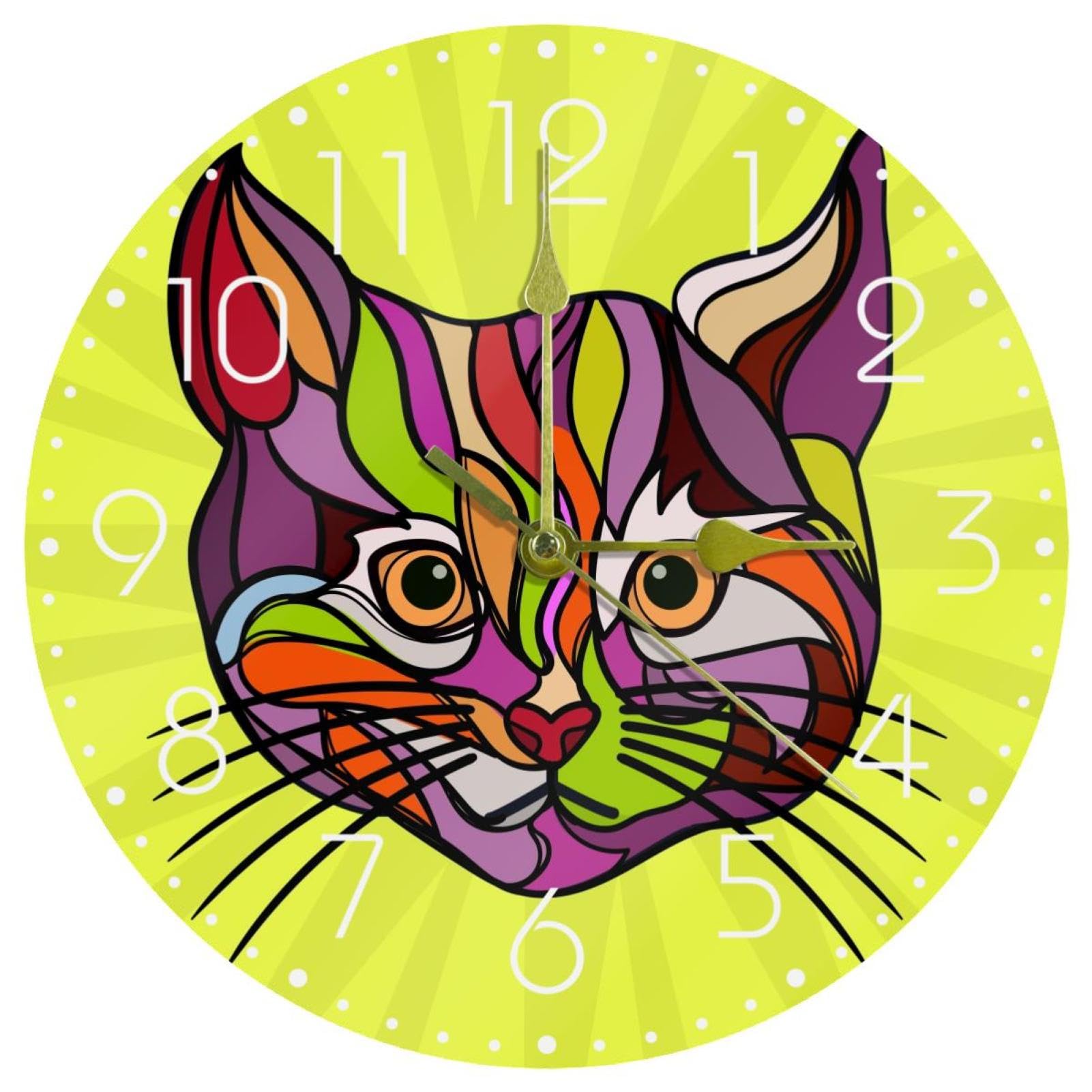 Horloge murale silencieuse chat pop art sans tic-tac