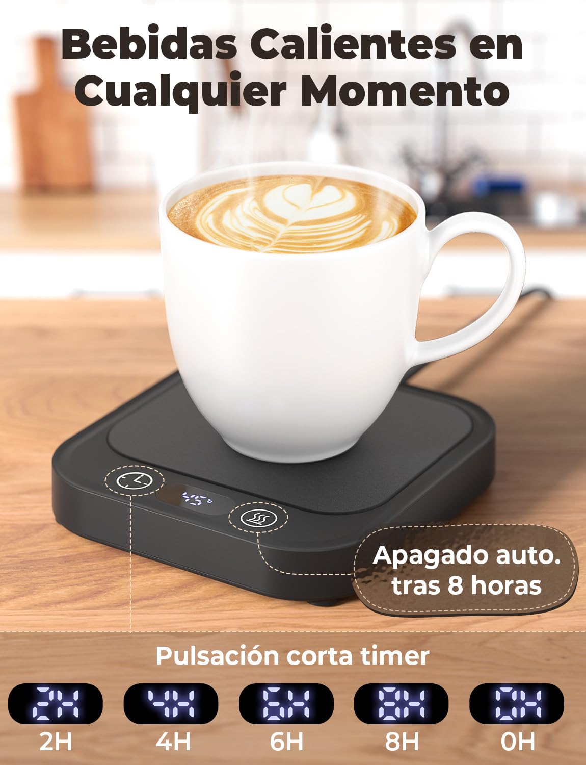 Calentador de Tazas de Café, Calentador Tazas con 4 Niveles Temperatura, Pantalla Digital, Función de Temporizador, Automático Después de 8 Horas, para Calentar Café/Leche/Cacao