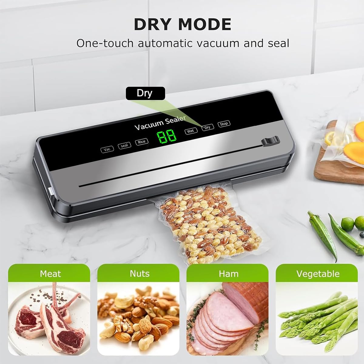 Vakuumiergerät, Vakuumierer 5 in 1,starker Lebensmittel-Vakuumiergerät für frische Lebensmittel, trockene/nasse Lebensmittel, 30-Vakuumbeutel und eingebautem Cutter (schwarz)