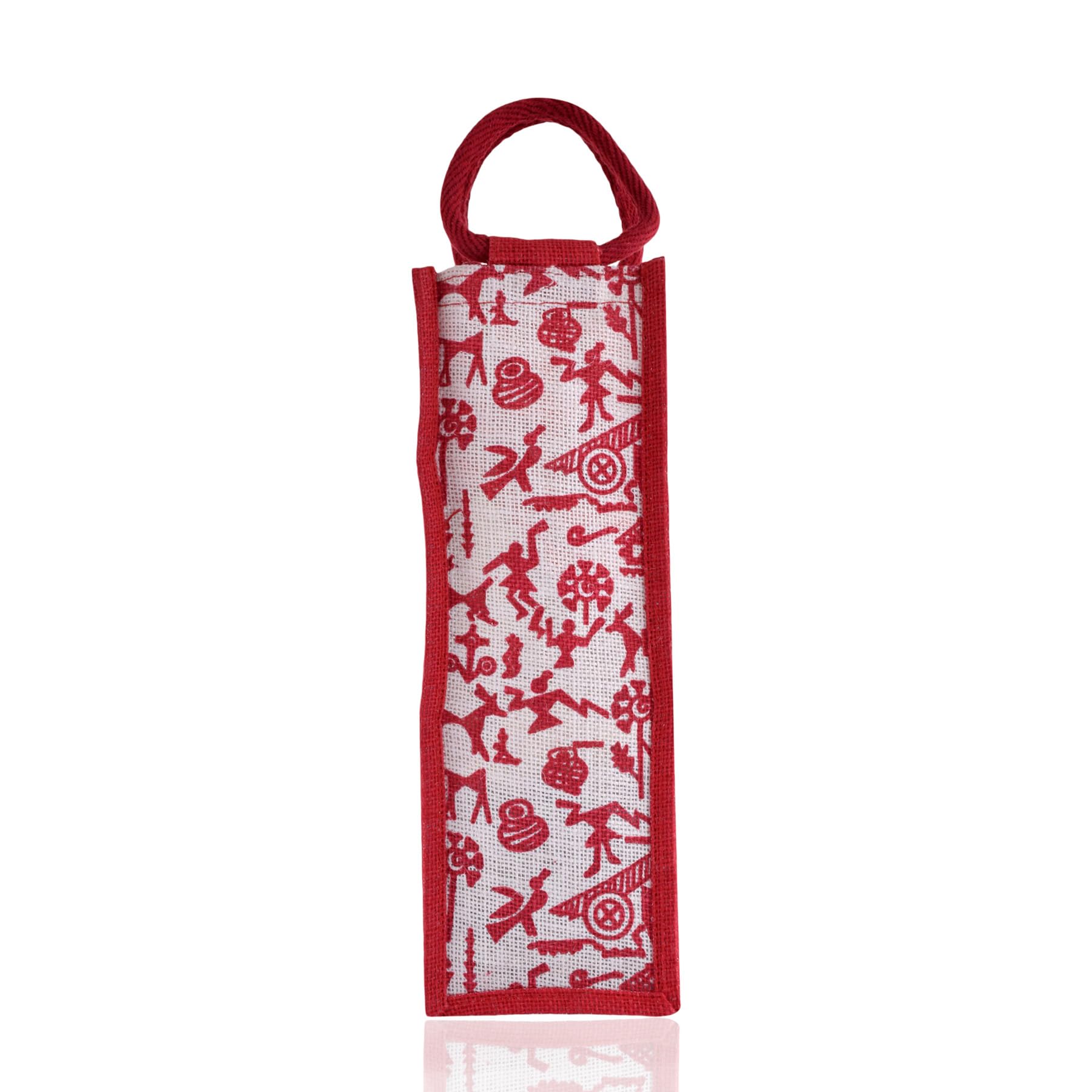 Bottle Bag | Jute Carry Bag | Water Bottle Cover | Wine Bottle Bag | Reusable Bottle Bag with Handle | Bottle Bag for Office | Gift Bag | Warli-Print | Red-image-13
