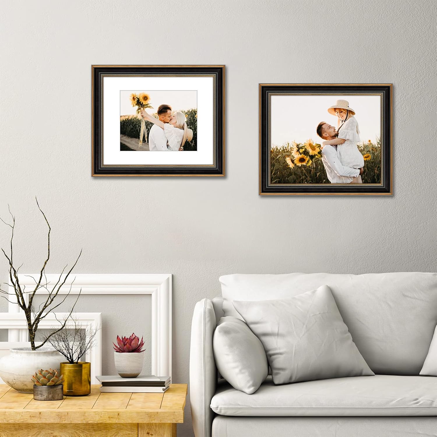 AUEAR,16x20 Picture Frame for 11x14 Photo With Mat or 16x20 Prints Without Mat,Vintage Style,Wall Mounting (Black and Ornate Gold) - Image 3