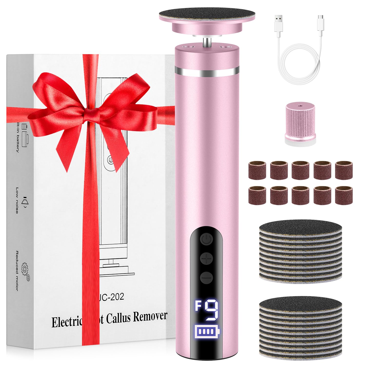 2-in-1 Electric Foot Callus Remover &amp; Nail File, 16000 RPM Rechargeable Foot Care Tool with 9 Speed, Cordless Pedicure Device for Dead Skin &amp; Calluses, Valentine's Day &amp; Women's Day Gift for Her