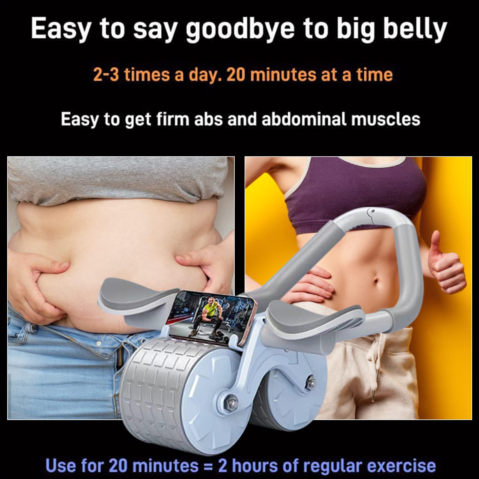 Ab Roller Rad mit Kniematte, Automatische Rebound Abdominal Rad, Ab Workout Ausrüstung Ab Stimulator Übungsräder für Home Gym, Ab Roller für Männer und Frauen Abs Workout