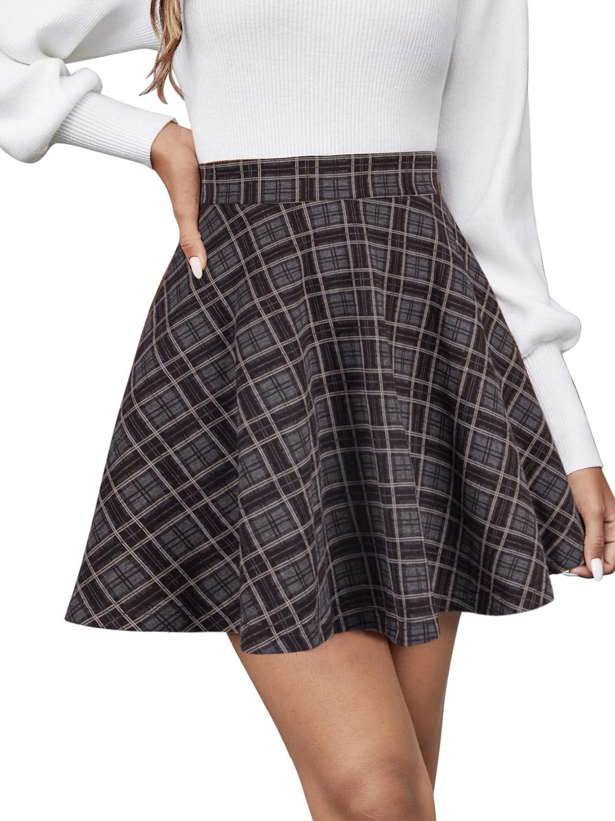 REORIA Damen ausgestellte A-Linie Faltenröcke Mini Karierter Rock Tennis Schule Tanz Skort Cheerleader Kostüm