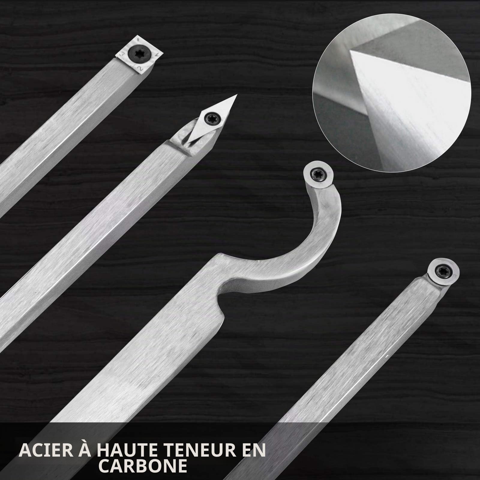 VEVOR Ensembles de ciseaux à bois 4 pièces, Ensemble de burin à bois, Outil de tournage en bois de carbure, pour découper des rainures en V/faire des courbes et des anses/sculpter des lignes
