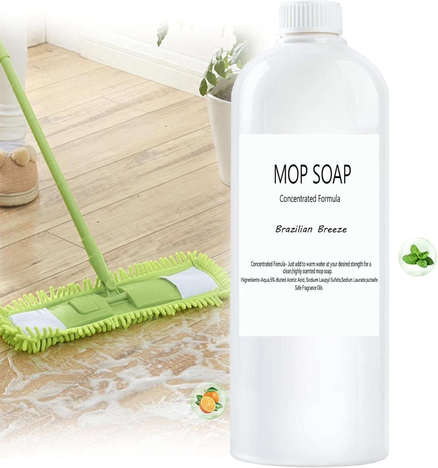 Mop Soap Highly Scented Fragrance, Long Lasting Luxury Floor Cleaner for Hardwood, Tile, Laminate & Stone, Low Suds No Residue Formula, All Mop Types, Brazilian Bliss Fragrance 120ml