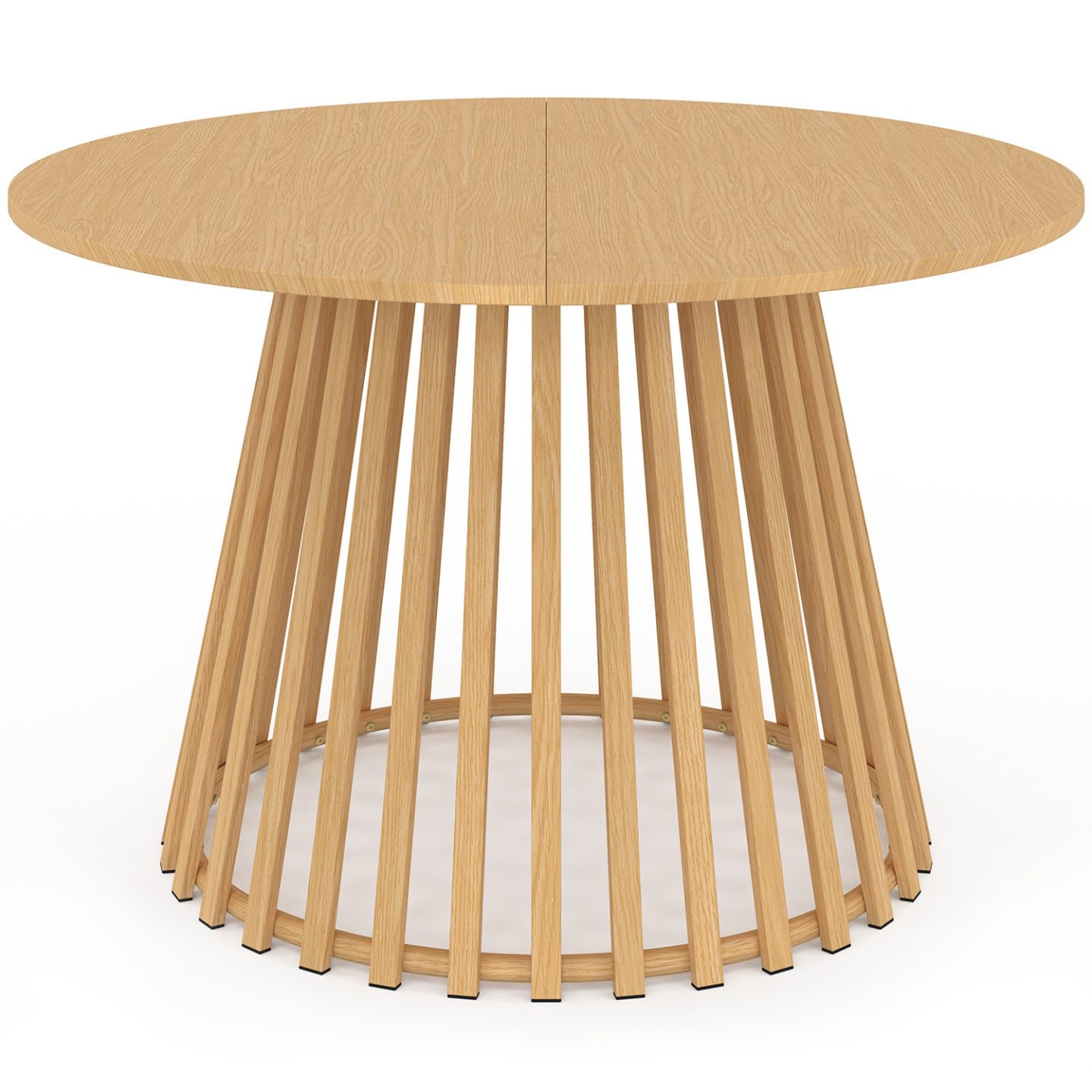 Table de Jardin Ronde SOLAL 120 cm 6 Personnes Pied Lattes Métal Effet Bois