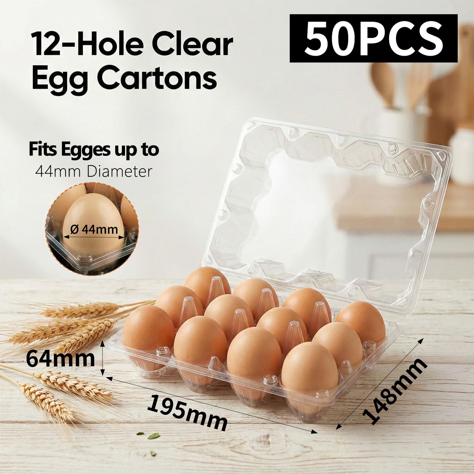 50 cajas de 12 huevos de plástico para huevos de gallina, apilables, ahorro de espacio, recicladas