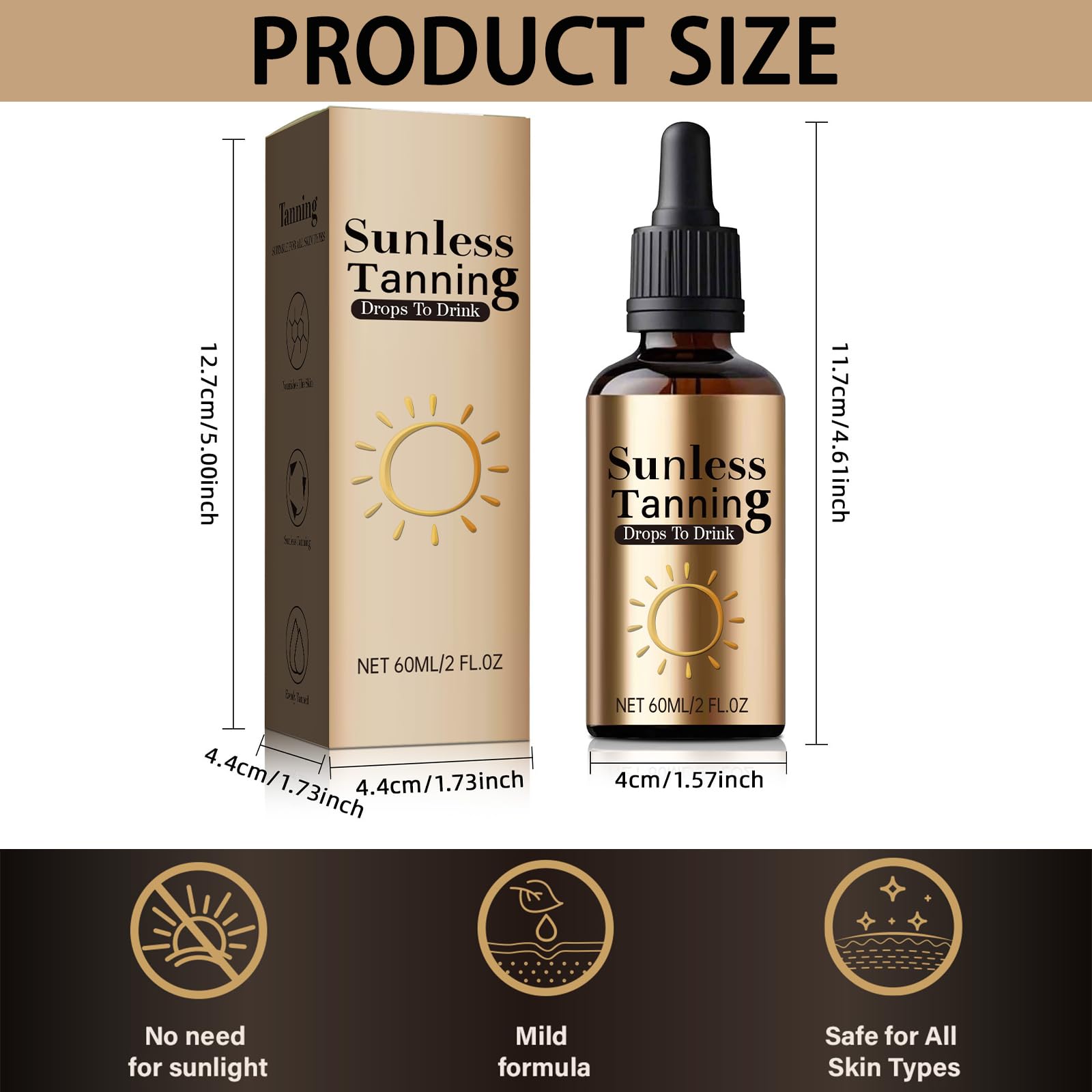 Gouttes Autobronzantes A Boire,Sunless Tanning Drops To Drink,60ml Gouttes Bronzantes Sans Soleil,Santé Et Pigmentation De La Pea, Rapide Bronzage, Tous Types De Peau(3 Pièce) - 2