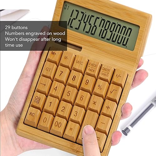 Miniatura 3 de Calculadora de bambú, calculadoras solares de madera con pantalla LCD digital de 12 bits, calculadoras de escritorio de función estándar básica con