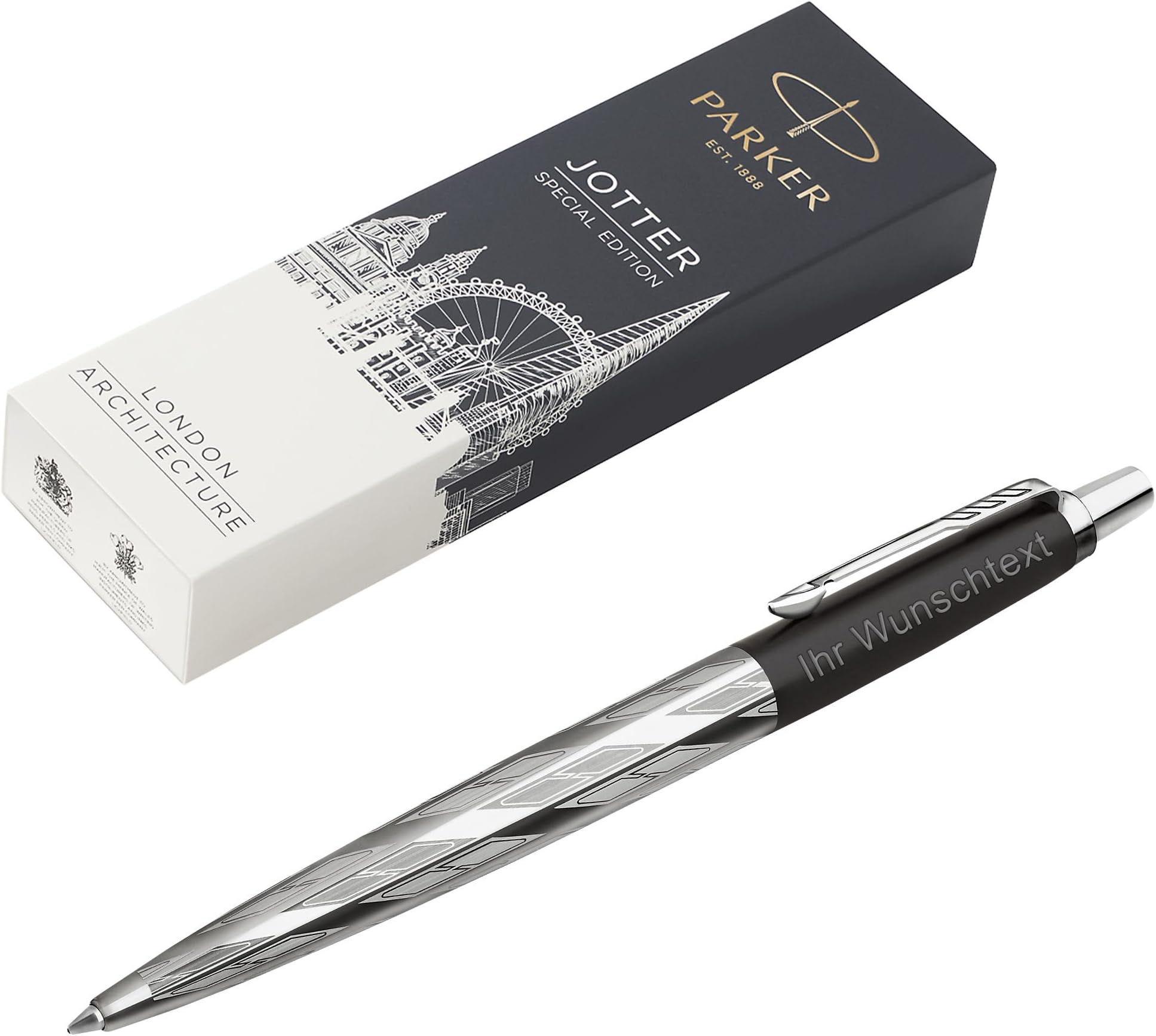 Parker Jotter Special Edition ballpoint, black postmodern, stainless steel, (customisable) including laser engraving.
