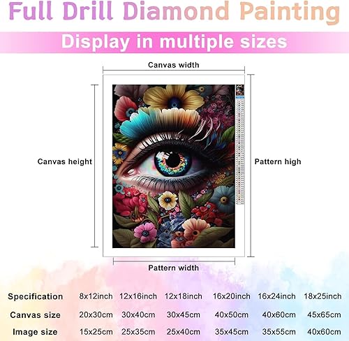 Miniatura 10 de Pintura de diamantes 5D pestañas de ojos de colores por números, kits de pintura con diamantes, arte de cristal, manualidades, taladro completo,