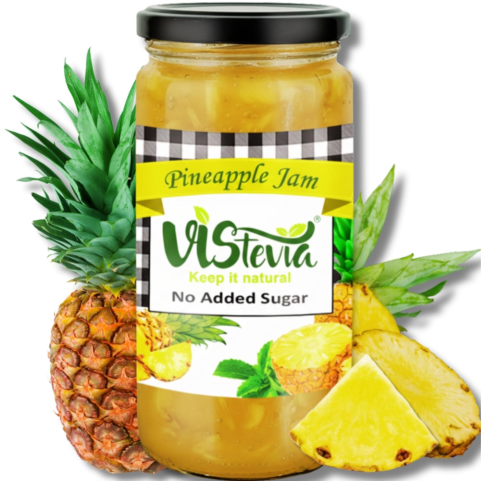 Vistevia Sugar Free Pineapple Jam, Diabetic and Keto Friendly - Sweetened Naturally with Stevia, More Than 60% Pineapple Content - Tastes Delicious - Pack of 1 (420GM)