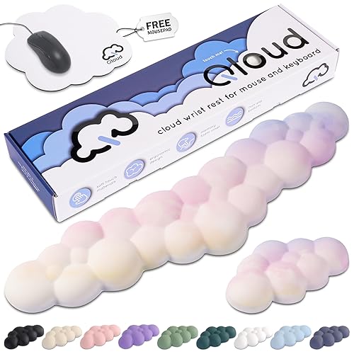 Create-ables Qloud Cloud Wrist Rest Keyboard Wrist Rest for Computer Keyboard Pad, Cloud Keyboard Wrist Rest, Wrist Pad for Keyboard, Memory Foam, Non Slip Base, Comes with Mouse Pad - Rainbow - 02 Rainbow 1