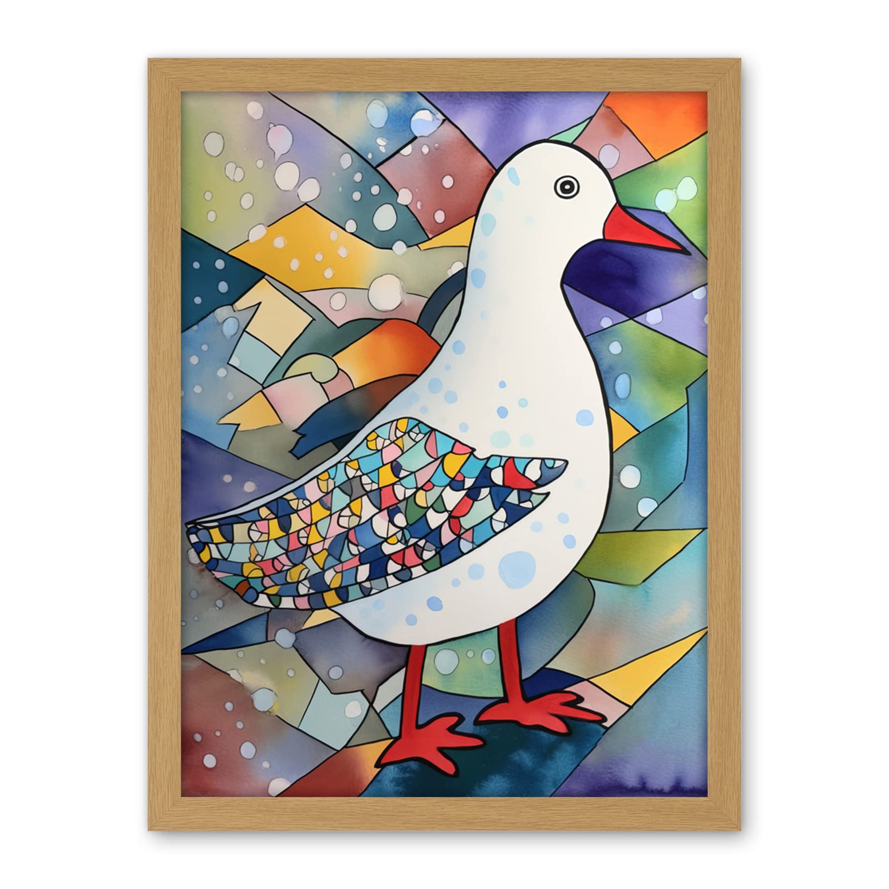 Artery8 Seagull Bird And Snowflakes Folk Art Artwork Framed Wall Art Print 18X24 Inch
