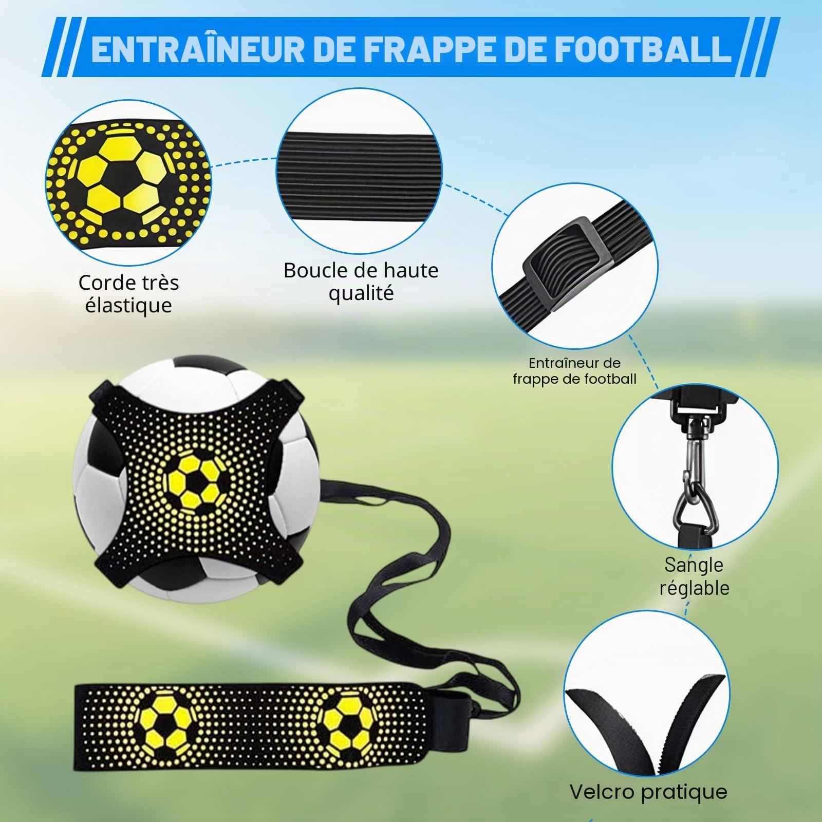 Kit Entrainement Football 15pcs, pour Coordination, Vitesse | Échelle agilité 6m, 8 plots incassables, lanceur sans mains, 4 piquets acier, sac, Nylon/PE robuste