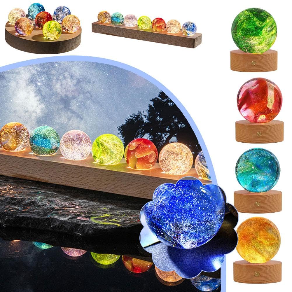 Chakra di cristallo con sfere di ghiaccio incrinate, sfera di cristallo a LED con supporto in legno a LED, sfera di cristallo naturale, luce notturna, set di sfere decorative per chakra