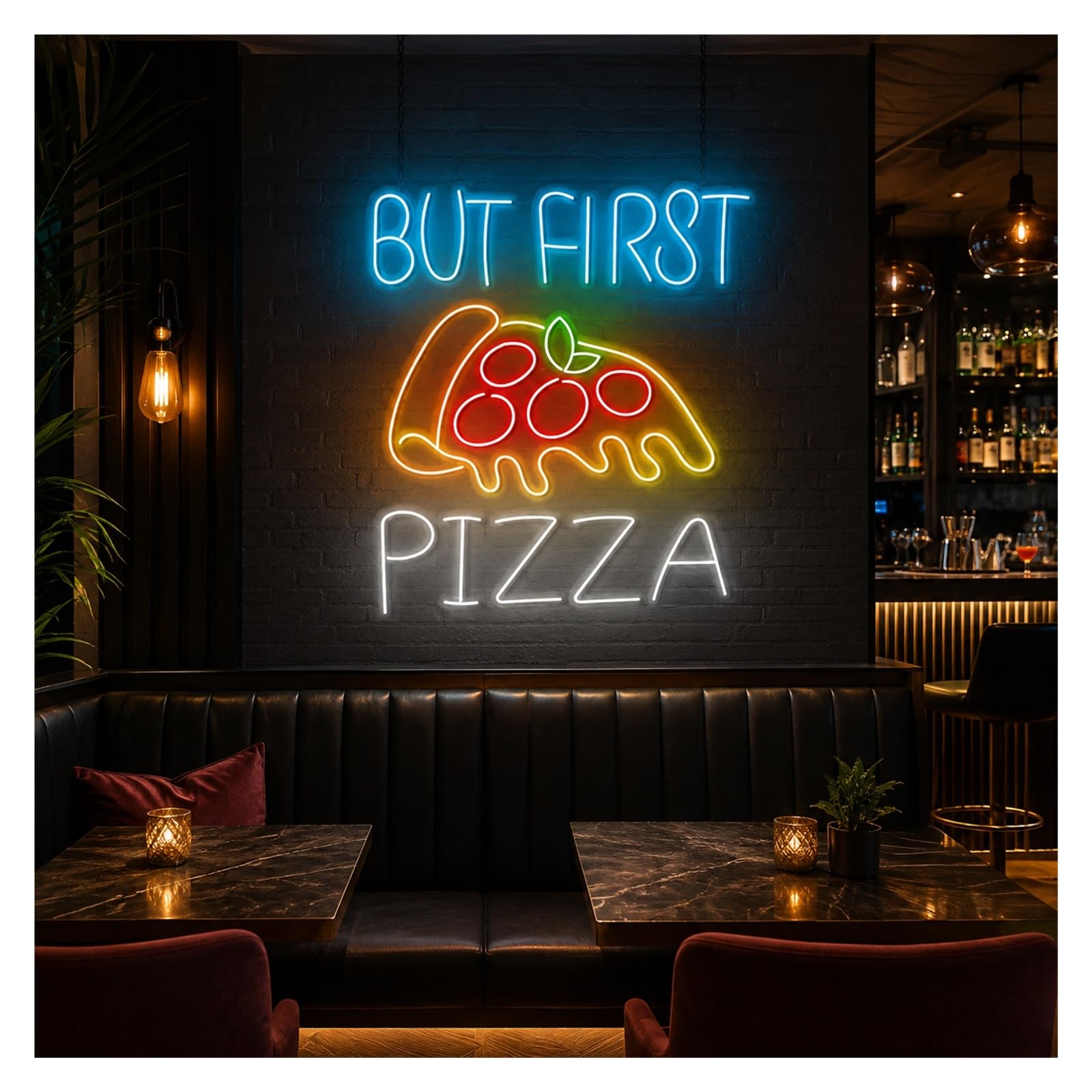 Insegna al Neon Ma Prima Fetta Di Pizza Insegna Al Neon | Decorazione Da Parete Per Cucina Del Ristorante, Fetta Di Cibo, 55cm