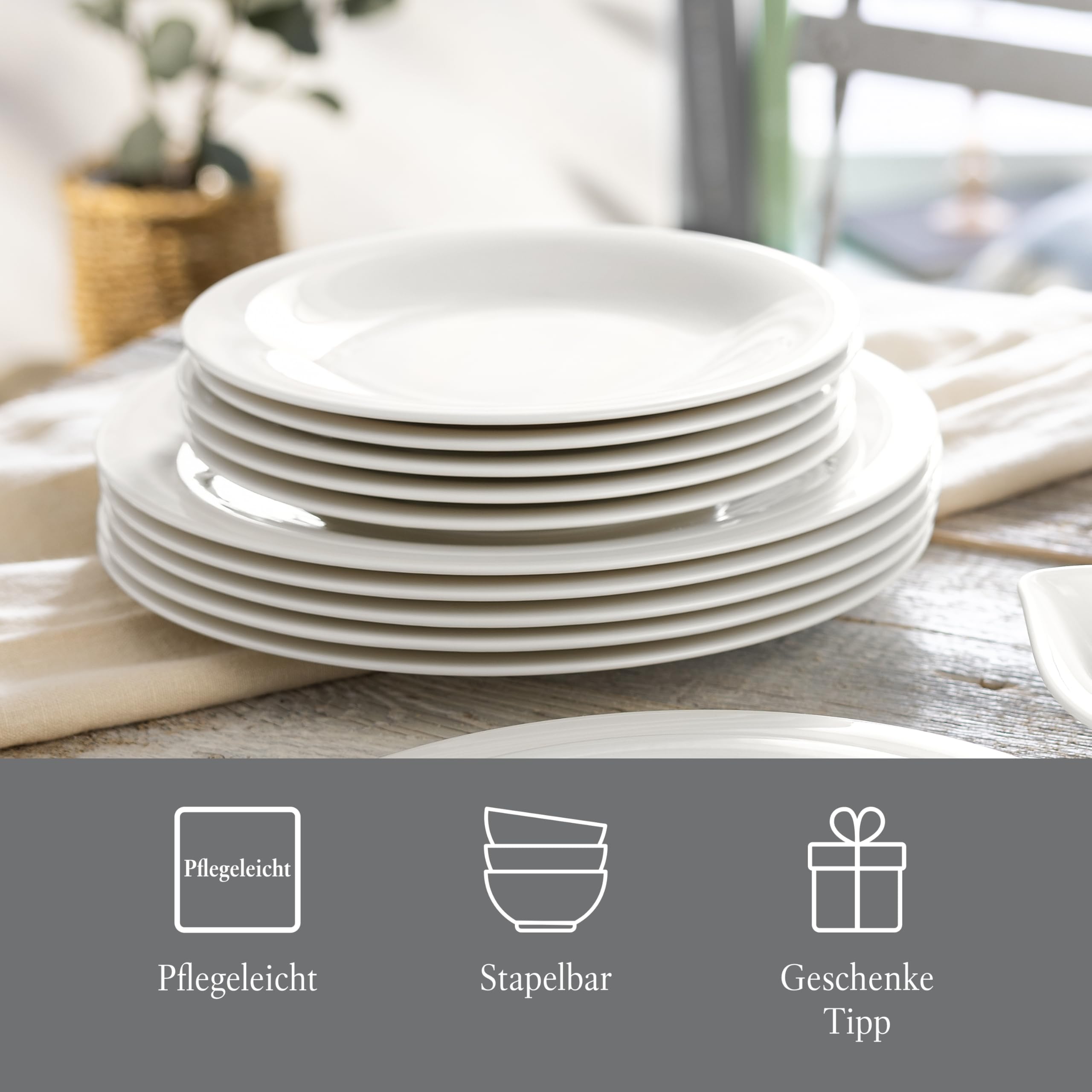 vivo - Villeroy & Boch Group – Essential White Teller Set 12 tlg. Weiß, Spülmaschinenfest, Mikrowellensicher, Geschirr Set für 6 Personen, Speiseteller, Dessertteller, Geschirrset, Premium Porzellan