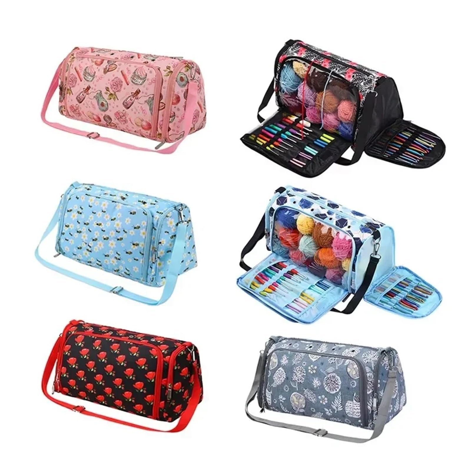 Bolsa organizadora de hilo tejer tela Oxford gran capacidad, bolsa viaje con múltiples bolsillos for accesorios ganchillo para Agujas, Hilo(SKY BLUE)