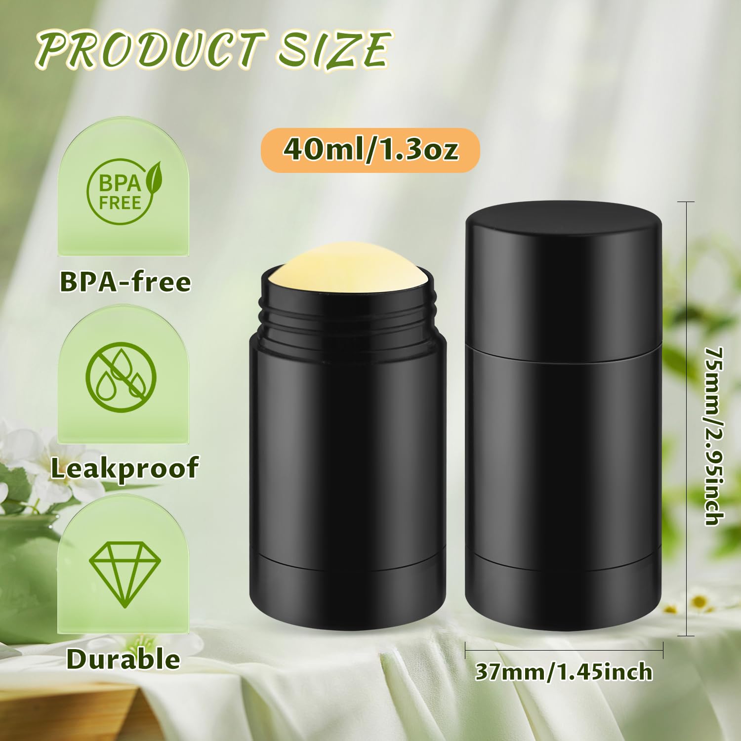 24 Pack 40ml/1.3oz Empty Deodorant Containers Twist-Up Refillable Deodorant Tubes Plastic Deodorant Bottles Bottom-fill Lip Balm Tubes For DIY Homemade Deodorant Aromatherapy Balm (Black) image 3