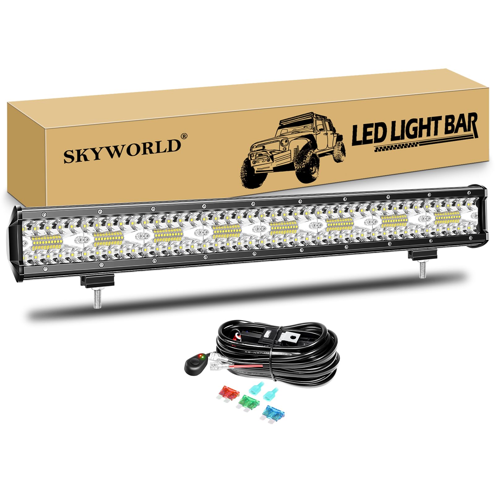 SKYWORLD 23 Pollici 58 cm 480W Barra Led Fuoristrada con 12V Cablaggio Kit, Barra Luminosa Led Fari da Lavoro Impermeabile per 4x4 Off Road Auto Veicoli Trattore Camion SUV ATV UTV Barca