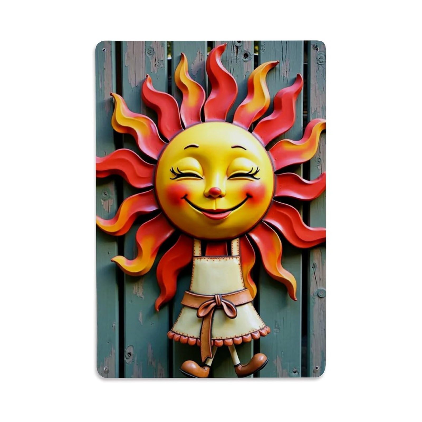 Sun Face Apron Smiling Rays Retro Metal Tin Sign, Vintage Decor Art Poster for Bar, Home, Man Cave, Kitchen, Laundry Room Gift 8x12Inch