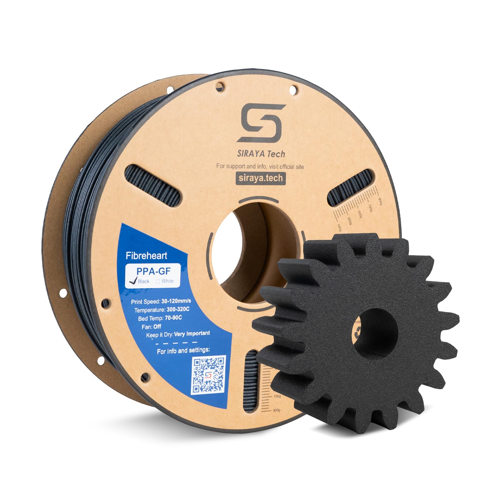 Siraya Tech Fibreheart PPA-GF Filamento para impresora 3D (Negro, 1 kg) | 15% Reparazado con fibra de vidrio Nailon de alta temperatura, Resistencia extrema, 185°C+ Resistencia térmica