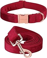 Vista 10 de ARING PET Collar y correa para perro, juego de collar y correa de terciopelo para perro, suave y cómodo, collares ajustables para perros