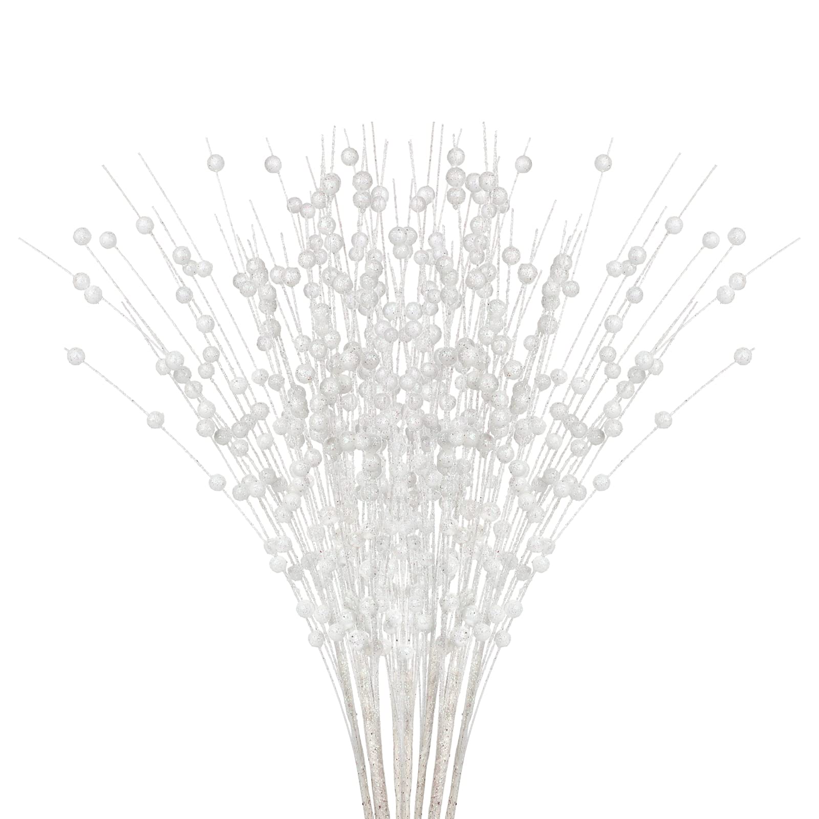 Pcscevcr White 20Pcs Artificial Glitter Berry Stems, 15.7 Inch Christmas Tree Picks Twigs Faux Glitter Berry Branches, For Christmas Tree Diy Wreath Crafts Holiday Floral Arrangement(White)