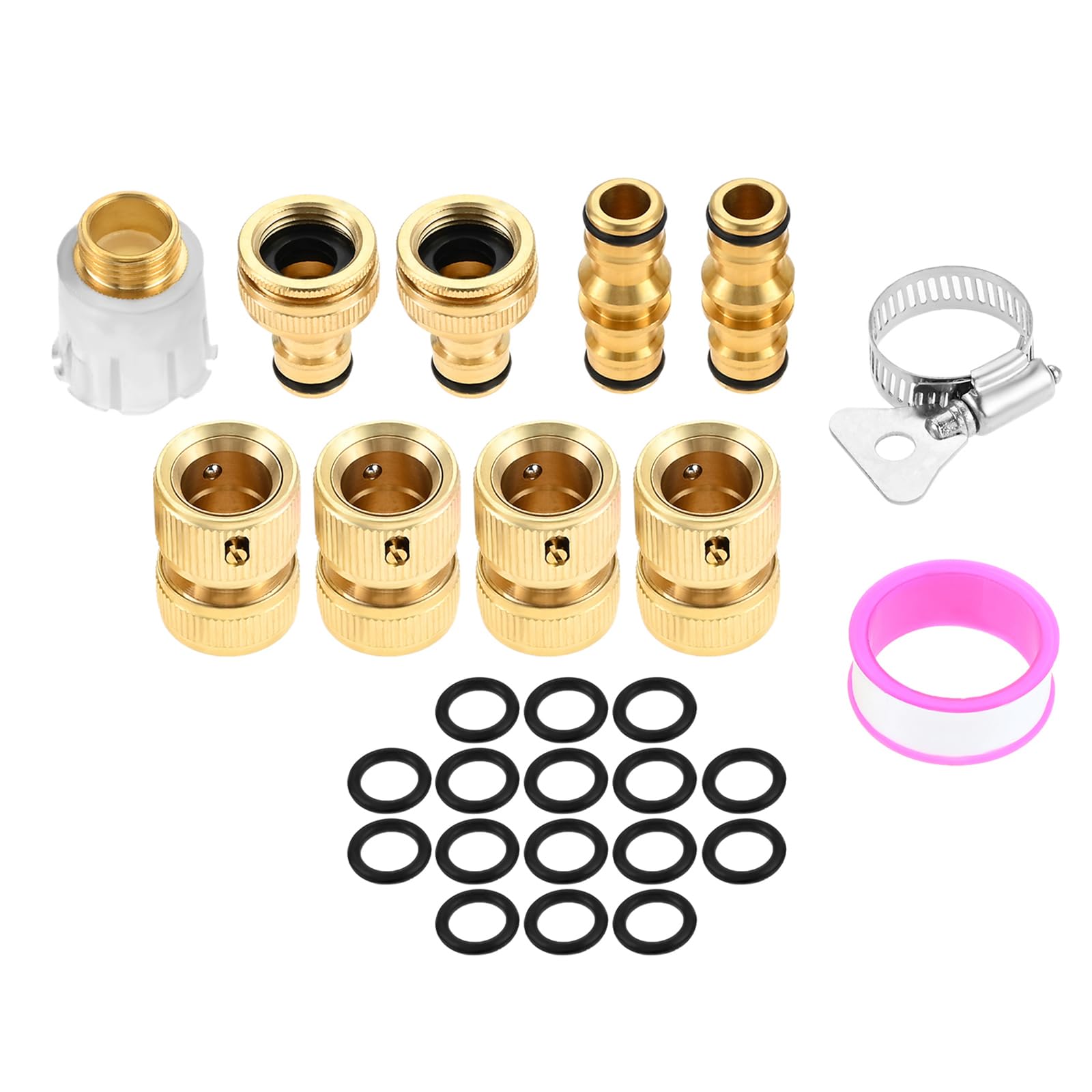 Bowarepro Brass Garden Hose Connectors Kit, 9Pcs Multi-Use Fittings (Tap, End & Double Male Adapters) with Universal 1/2'', 3/4'' Sizes & Leakproof Seal Tape